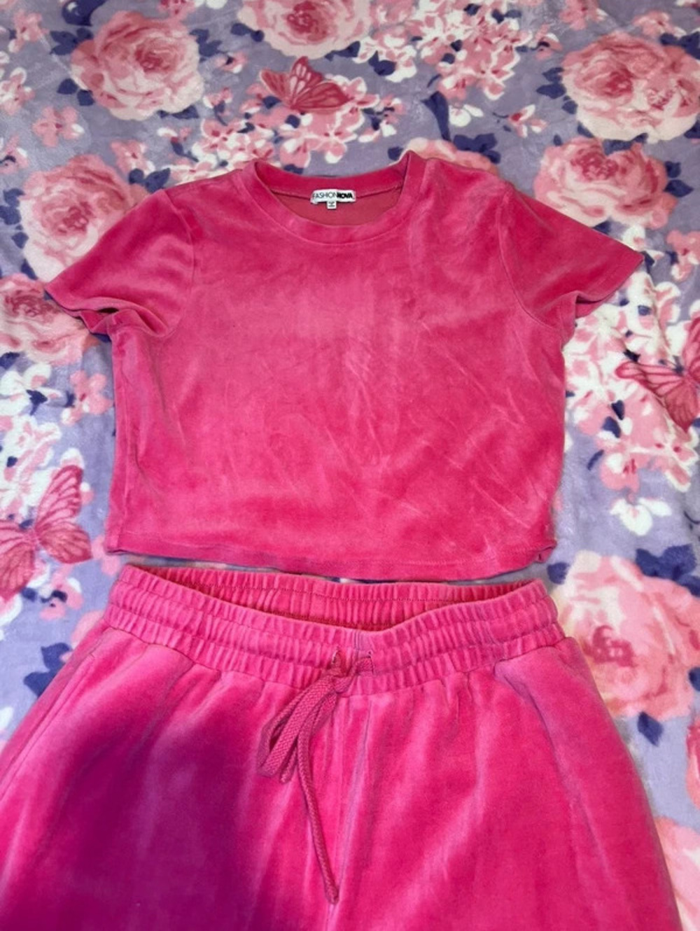 Fashion Nova OG Trendsetter Velour Pant Set Bubblegum Pink